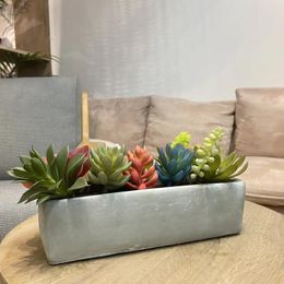 Decorative Flowers G 5 In Tall Artificial Green Succulent Plant Rectangle Cement Planter Indoor Decoration Accessories