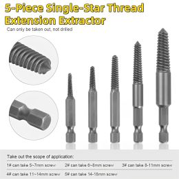 5pcs Screw Extractor Centre Drill Bits Guide Set Broken Damaged Bolt Remover Hex Shank and Spanner for Broken Hand Tool