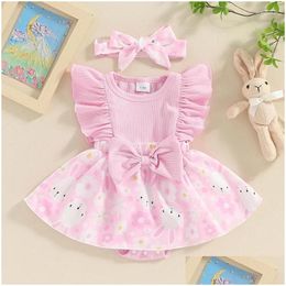 Clothing Sets Born Baby Girl Easter Outfit Ruffle Floral Romper Dress Bodysuit Headband Summer Clothes Drop Delivery Kids Maternity Ot8Pk