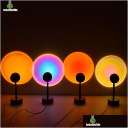 Night Lights Sunset Projector Lamp Rgb Rainbow Atmosphere For Home Bedroom Coffe Shop Background Wall Decoration Usb Table Drop Deli Dhyhd