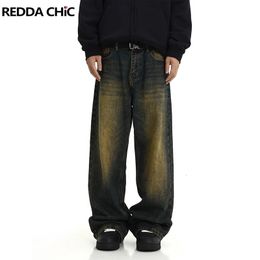 REDDACHiC Plus Size Green Wash Baggy Jeans Men Adjustwaist Wide Leg Casual Pants Vintage Y2k Trousers Biker Moto Streetwear 240323