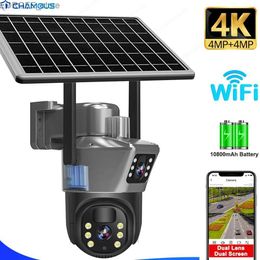 Other CCTV Cameras 4K 8MP WiFi Solar Camera Dual Lens Dual Screen Battery CCTV Motion Detection Home Protection Security Surveillance Camera Y240403