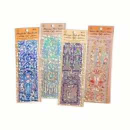 Vintage Stained Glass Sticker Pack with 3D Crystal Holographic Effect - 4 Aesthetic Retro Designs for Scrapbooking & Journaling