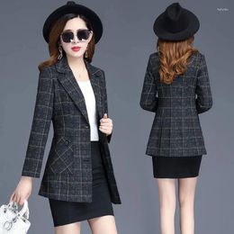 Women's Suits Plaid Women Blazers Jackets 2024 Spring Autumn Korean Fashion Elegant Single Breasted Long Sleeve Suit Coat Female Tops E786