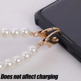 Portable Mobile Phone Lanyard Portable Crossbody Chain Straps Pearl Wrist Strap Pendant Anti-lost Sling for Iphone 15 14 Samsung