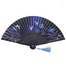 Decorative Figurines Chinese Style Vintage Handheld Folding Fan With Tassel For Butterfly Printed Pattern Wedding Dancing Party Supp