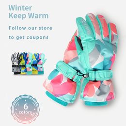 HONEYKING Kids Winter Ski Gloves Waterproof Warm Padded Mitten For Girls Boys Outdoor Skiing Cycling Windproof Snowboard Gloves