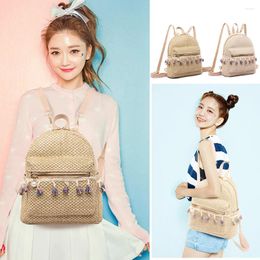 School Bags Fashion Straw Women Backpack Weave Tassel Beach Shoulder Schoolbag Ladies Travel Rucksack Mini Mochila Phone Bag