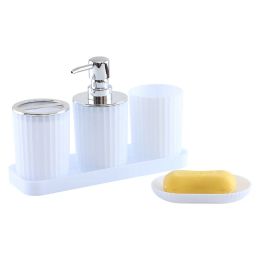 Plastic Corrugated Circular Bathroom Accessories Set Toilet Brush Soap Dispenser Mouthwash Cup Toothbrush Holder Soap Dish Tray