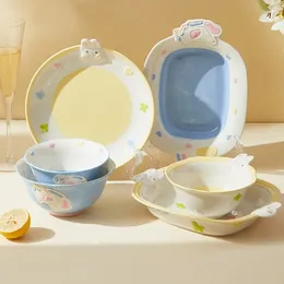 Plates Super Cute Relief Plate Dreamy Girl Heart Ceramic Tableware Bowl Household Children Rice Soup Vegetable