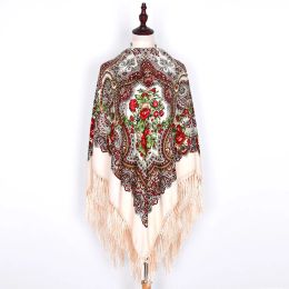 Spines 160cm Big Square Scarf Russian National Women Acrylic Retro Floral Print Shawl Winter Scarves Ladies Fringed Foulard Bandana