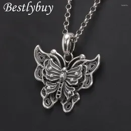 Chains Real Sterling Silver 925 Hollowed Out Butterfly Pendant Women Vintage Personality Necklace Sweater Chain Fine Jewelry