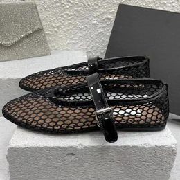 Casual Shoes 2024 Ballet Flat Woman Mesh Hollow Out Mary Jane Genuine Leather Loafers Summer Walking Women