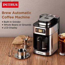 Coffee Makers Petrus automatic coffee machine drip coffee machine stainless steel 10 cup coffee machine built-in grinder Y240403