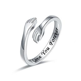 Sterling Silver Adjustable Couple Hug Ring for Women Mens Wedding Band Wrap Around Hand Jewellery Teen Girls Sizes 59 240322