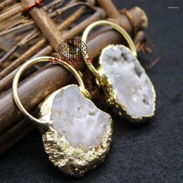 Pendant Necklaces Freeform White Crystal Quartz Slice Drusy Charm Druzy Slab Pure Gold Color Edge Necklace