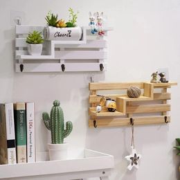 Hooks Retro Wall Mounted Hook 3-Tier Wooden Storage Shelf Hallway Hanger Vintage Towel Key Hanging Holder Kitchen Bathroom Decor