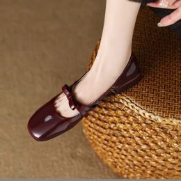 Pumps New Women Mary Jane Shoes Red Ladies Footwear Japanese Style Lolita Low Heel Elegant Bow Leather Shoes Chunky Heel Shoes