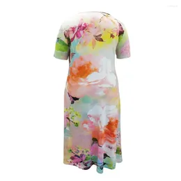 Casual Dresses Floral Print Midi Dress Elegant A-line With Pockets For Women Soft Breathable Summer In Plus Size