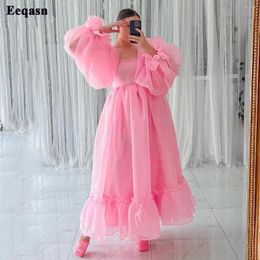 Party Dresses Pink Organza Midi Women Prom Long Sleeves Ankle Length Homcoming Dress Formal Evening Gowns Fashion Club Outfits