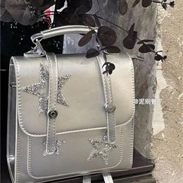 School Bags High Capacity Women Casual Backpack 2024 Harajuku Shine Leather Star Silver Vintage Fairycore Aesthetic Y2k Mochila