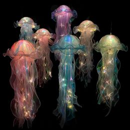 Jellyfish Lamp Portable Lantern Kids Children Bedroom Hanging Night Light Under The Sea Colourful Mermaid Ocean Party Home Decor
