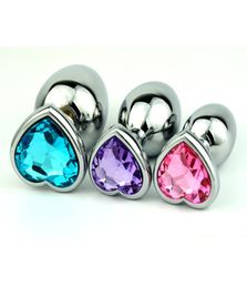 3pcsset Adult Butt Beads With Heart Shaped Crystal Small Middle Big Sizes Stainless Steel Metal Anal Plug For Couples Jewellery Y196597917
