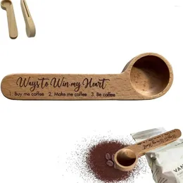 Coffee Scoops Seal Engraved Wooden Scoop With Unique Bag Clip Design Measuring Hanging Rack Funny Lovers Gift