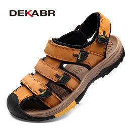 Sandals DEKABR Summer Men Casual Beach Outdoor Water Shoes Anticollision Toe Trekking Fashion Fishing Genuine Leather Leisure Sandals