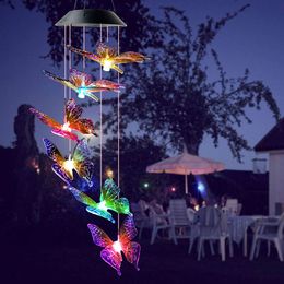 Solar Wind Chimes Light Butterfly Garden Lamp Solar Lights Wind Chime Colourful Light Waterproof Solar Hanging Lamp Garden Decor