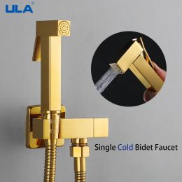 ULA Brass Bidet Faucet Single Cold Water Tap Handheld Bidet Spray Shower Set Toilet Shattaf Sprayer Golden Hygienic Shower