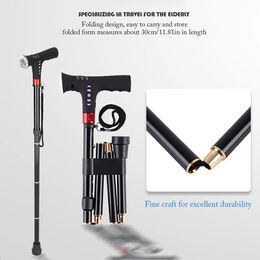 Adjustable Folding Cane With Alarm Led Light Radio And Cushionable T-handle Hiking Poles Cane Walking Stick For Elder Crutch240328