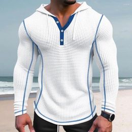 Men's Hoodies Waffle Cotton Hoodie Breathable Stylish Slim Fit Men Sweatshirt Button Closing Comfortable Casual Long Sleeve Pullover