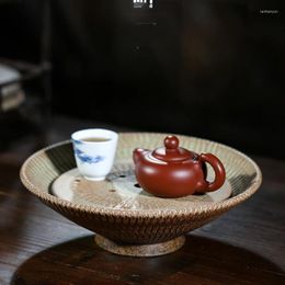 Tea Trays Japanese Luxury Ceramic Round Elegant Engrave Tiered Serving Tray Modern Restaurant Dienblad Household Goods