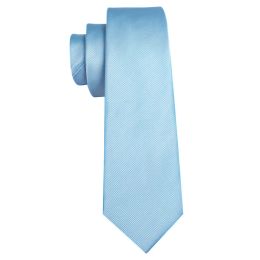 Light Blue Silk Tie For Men 2023 Newest Solid Pocket Square Cufflinks Woven Suit Necktie Sets Wedding Party Gift Barry.Wang 6481