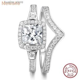Cluster Rings Newshe Original 925 Silver Bridal Rings Set for Women 6*6MM Cushion AAAAA Cubic Zirconia Engagement Ring Wedding Band L240402