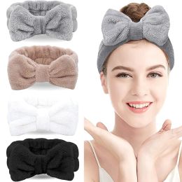 Spa Headband Bow HairBand Women Facial Makeup Head Bands Soft Coral Fleece Headwraps For Shower Washing Face Hair Accessories