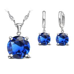 Hot Selling 4 Claws Cubic Zirconia CZ 925 Sterling Silver Color Jewelry Sets Pendant Necklace Earring for Women Wedding Sets