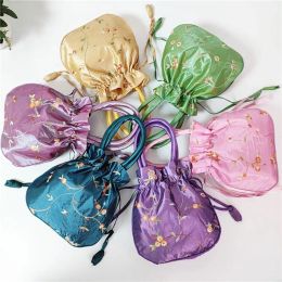 Retro Embroidery Silk Drawstrings Handbags Flower Storage Bags Women Purse Wallets Casual Money Bag Cosmetic Bag Jewerly Packing