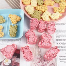 Baking Moulds 8 Pcs Easter Biscuit Mould 3D Egg Cookie Cutter Stamp Embosser Party Fondant Cake Decoration Tools