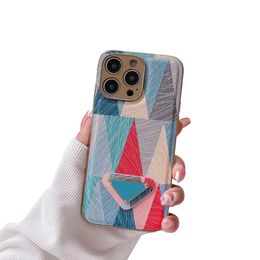 Color Blocking Geometric Luxury Phone Case For Iphone 12 13 12Pro 14 11 Pro Max Metal Triangle Logo Plated Soft Bezel Cover