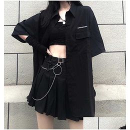 Two Piece Dress Korea Zzang Three Set Dark Mini Women Skirt School Uniforms A-Line High Waist Harajuka Gothic Suits Sets 210608 Drop D Dhwlp