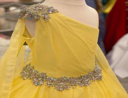 Yellow Pageant Dresses for Infant Toddlers Teens 2021 with Cape ritzee roise Ballgown Chiffon Long Girl Formal Party Gowns OneSho2014363