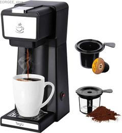 Coffee Makers Single Serve Coffee Maker 2 in 1 Mini K Cup Coffee Machine 14 Oz One Cup Coffee Brewer w/ One-Bouton Fast Brewing | USA | NEW Y240403