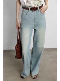 Women's Jeans Light Blue Straight Street Bottoms Young Girl Casual Trousers Female Retro Washed High Waisted Wide Leg Pants