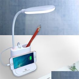 Table Lamps Study Led Desk Lamp With Usb Rechargeable Touch Dimming Night Light Children Kids Dimmable Pen Holder Drop Delivery Dhhxe