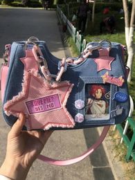 Y2K Vintage Korean Fashion Shoulder Underarm Harajuku Star Tote Denim Bag Chain Ladies Bags Zip Purses Bagutte Handbags Women 240322