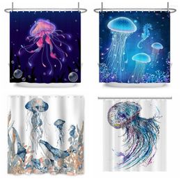 Shower Curtains Summer Ocean Curtain Set For Bathroom Under Sea Whale Jellyfish Modern Abstract Home Bath Bathtub Decor With Hooks