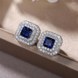 Stud Earrings Classic Jewelry Geometric Shaped For Women White/Blue/Green/Rose Red CZ Colors Eternity 2024 Trend
