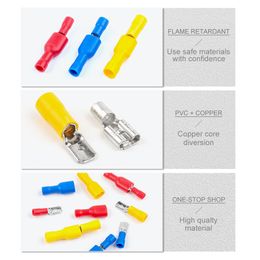 50PCS(25 Set) FDD/MDD 6.3mm Terminal Female+Male Spade Insulated Electrical Crimp Terminal Connectors Wiring Cable Plug